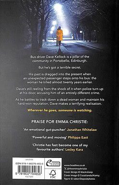Back cover of In Her Shadow paperback book by Emma Christie - Scottish crime fiction